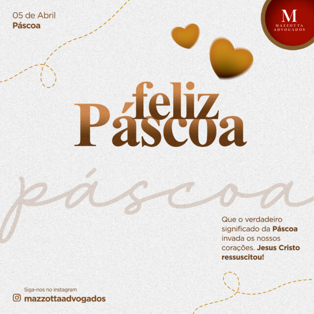 Páscoa é tempo de renovar compromissos e fortalecer os laços de confiança. 🌱Na #Mazzota Advogados, acreditamos que a busca por justiça e equilíbrio nas relações de trabalho é o que nos move a cada novo ciclo. Que este domingo seja um momento de reflexão, união e, acima de tudo, esperança em dias melhores para todos os trabalhadores e empresas.Desejamos a todos os nossos clientes, parceiros e colaboradores uma Páscoa repleta de paz! 🕊️⚖️#MazzotaAdvogados #DireitoTrabalhista #Pascoa2026 #Justiça #Renovação